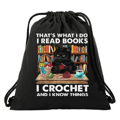 That S What I Do I Read Books Crochet And I Know Things Cat Drawstring Bag