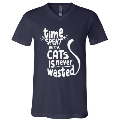 Time Spent With Cats Is Never Wasted Valentine's Day V-Neck T-Shirt