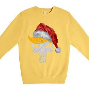 Trump Skull With Santa Hat Trump Hair Christmas Holiday Gift Premium Crewneck Sweatshirt