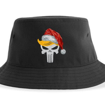 Trump Skull With Santa Hat Trump Hair Christmas Holiday Gift Sustainable Bucket Hat