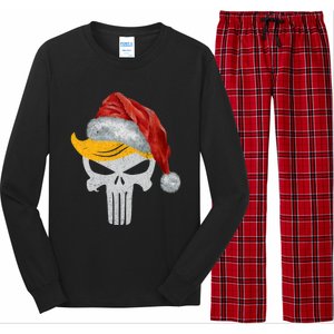 Trump Skull With Santa Hat Trump Hair Christmas Holiday Gift Long Sleeve Pajama Set