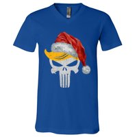 Trump Skull With Santa Hat Trump Hair Christmas Holiday Gift V-Neck T-Shirt