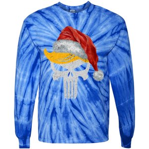 Trump Skull With Santa Hat Trump Hair Christmas Holiday Gift Tie-Dye Long Sleeve Shirt