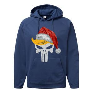 Trump Skull With Santa Hat Trump Hair Christmas Holiday Gift Performance Fleece Hoodie