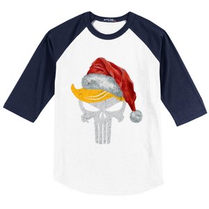 Trump Skull With Santa Hat Trump Hair Christmas Holiday Gift Baseball Sleeve Shirt