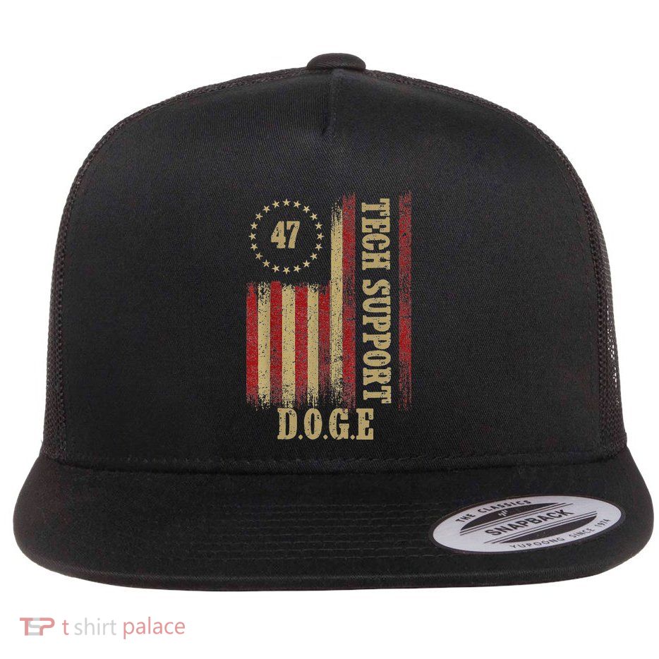 Tech Support White House Tech Support D.O.G.E Doge 47 Trump Flat Bill Trucker Hat