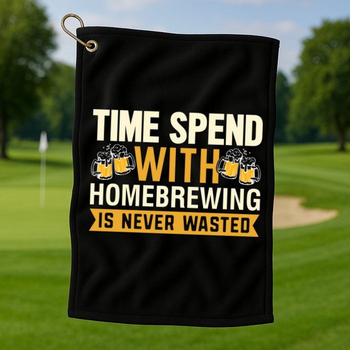 Time Spend With Homebrewing Is Never Wasted Alcoholic Gift Golf Towel