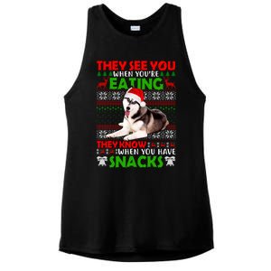 They See You When You're Eating Siberian Husky Ugly Xmas Cool Gift Ladies PosiCharge Tri-Blend Wicking Tank