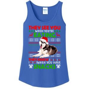 They See You When You're Eating Siberian Husky Ugly Xmas Cool Gift Ladies Essential Tank