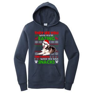 They See You When You're Eating Siberian Husky Ugly Xmas Cool Gift Women's Pullover Hoodie