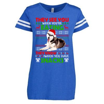 They See You When You're Eating Siberian Husky Ugly Xmas Cool Gift Enza Ladies Jersey Football T-Shirt