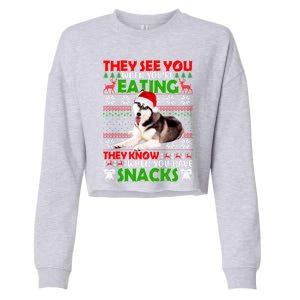 They See You When You're Eating Siberian Husky Ugly Xmas Cool Gift Cropped Pullover Crew