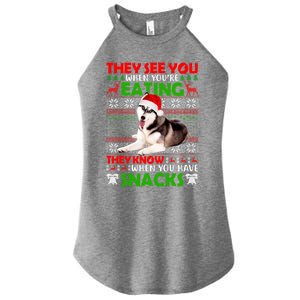 They See You When You're Eating Siberian Husky Ugly Xmas Cool Gift Women's Perfect Tri Rocker Tank