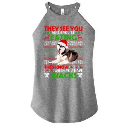 They See You When You're Eating Siberian Husky Ugly Xmas Cool Gift Women's Perfect Tri Rocker Tank