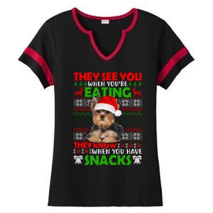 They See You When You're Eating Yorkshire Terrier Ugly Xmas Cool Gift Ladies Halftime Notch Neck Tee