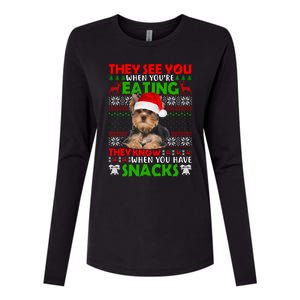 They See You When You're Eating Yorkshire Terrier Ugly Xmas Cool Gift Womens Cotton Relaxed Long Sleeve T-Shirt