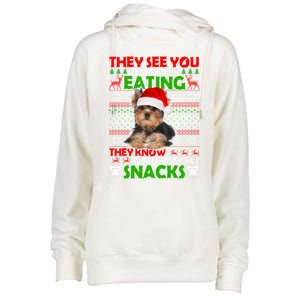 They See You When You're Eating Yorkshire Terrier Ugly Xmas Cool Gift Womens Funnel Neck Pullover Hood