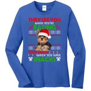 They See You When You're Eating Yorkshire Terrier Ugly Xmas Cool Gift Ladies Long Sleeve Shirt