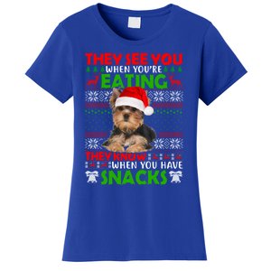 They See You When You're Eating Yorkshire Terrier Ugly Xmas Cool Gift Women's T-Shirt