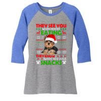 They See You When You're Eating Yorkshire Terrier Ugly Xmas Cool Gift Women's Tri-Blend 3/4-Sleeve Raglan Shirt