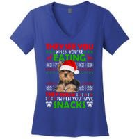 They See You When You're Eating Yorkshire Terrier Ugly Xmas Cool Gift Women's V-Neck T-Shirt