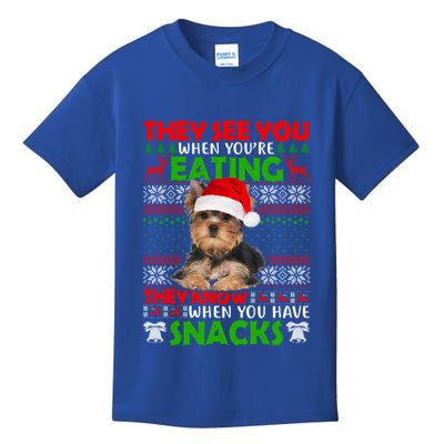 They See You When You're Eating Yorkshire Terrier Ugly Xmas Cool Gift Kids T-Shirt
