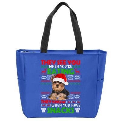 They See You When You're Eating Yorkshire Terrier Ugly Xmas Cool Gift Zip Tote Bag