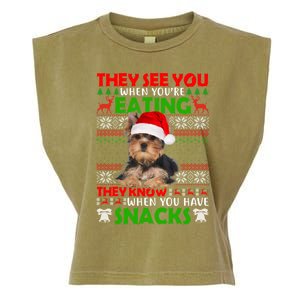 They See You When You're Eating Yorkshire Terrier Ugly Xmas Cool Gift Garment-Dyed Women's Muscle Tee