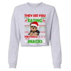 They See You When You're Eating Yorkshire Terrier Ugly Xmas Cool Gift Cropped Pullover Crew