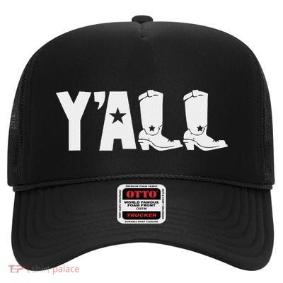 Texas Southern Yall With Cowboy Boots High Crown Mesh Back Trucker Hat