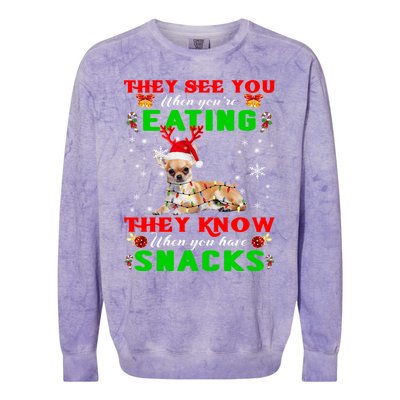 They See You Eating Christmas Reindeer Santa Chihuahua Gift Colorblast Crewneck Sweatshirt