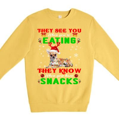 They See You Eating Christmas Reindeer Santa Chihuahua Gift Premium Crewneck Sweatshirt