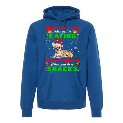 They See You Eating Christmas Reindeer Santa Chihuahua Gift Premium Hoodie