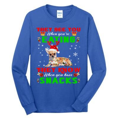 They See You Eating Christmas Reindeer Santa Chihuahua Gift Tall Long Sleeve T-Shirt