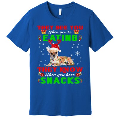 They See You Eating Christmas Reindeer Santa Chihuahua Gift Premium T-Shirt