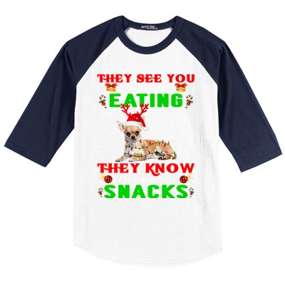 They See You Eating Christmas Reindeer Santa Chihuahua Gift Baseball Sleeve Shirt