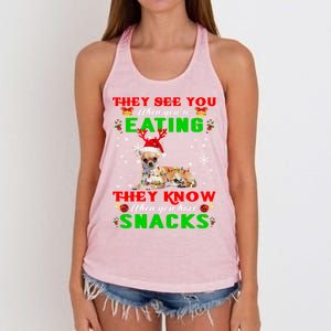 They See You Eating Christmas Reindeer Santa Chihuahua Gift Women's Knotted Racerback Tank