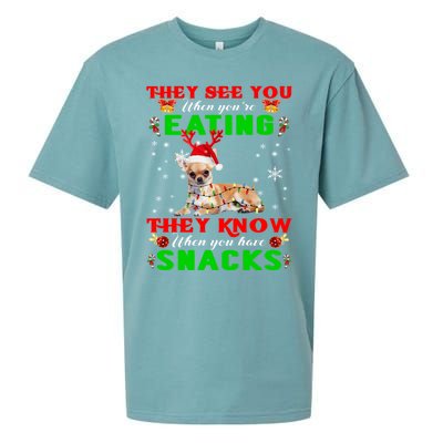 They See You Eating Christmas Reindeer Santa Chihuahua Gift Sueded Cloud Jersey T-Shirt