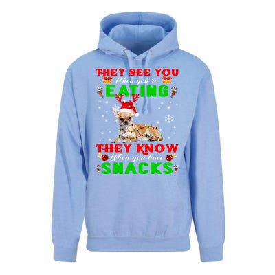 They See You Eating Christmas Reindeer Santa Chihuahua Gift Unisex Surf Hoodie