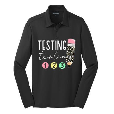 Testing Testing 123 Cute Test Day Teachers Students Silk Touch Performance Long Sleeve Polo