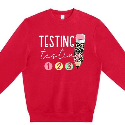 Testing Testing 123 Cute Test Day Teachers Students Premium Crewneck Sweatshirt