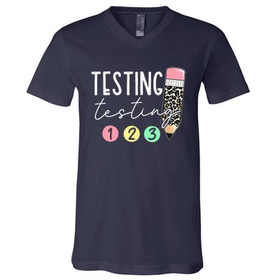 Testing Testing 123 Cute Test Day Teachers Students V-Neck T-Shirt