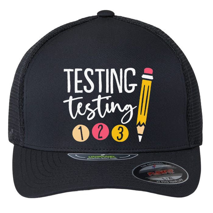 Testing Testing 123 Cute Test Day Flexfit Unipanel Trucker Cap