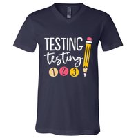 Testing Testing 123 Cute Test Day V-Neck T-Shirt