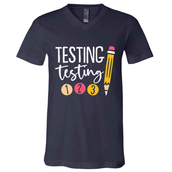 Testing Testing 123 Cute Test Day V-Neck T-Shirt