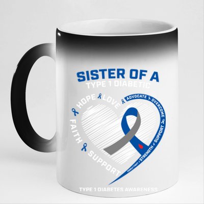 T1d Type 1 Diabetes Awareness Sister Of A Type 1 Diabetic Gift 11oz Black Color Changing Mug