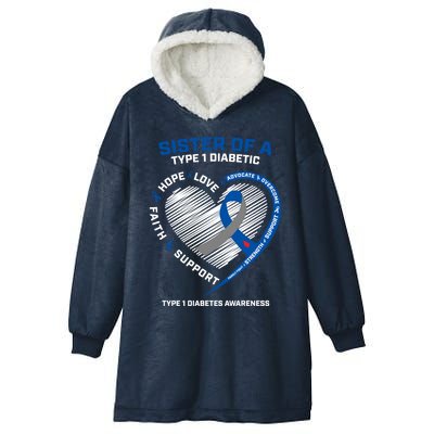 T1d Type 1 Diabetes Awareness Sister Of A Type 1 Diabetic Gift Hooded Wearable Blanket