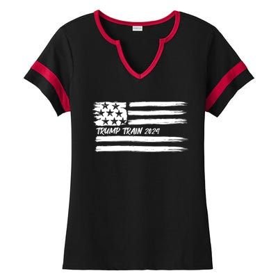 Trump Train 2024 President Election Campaign Usa Flag Pride Funny Gift Ladies Halftime Notch Neck Tee