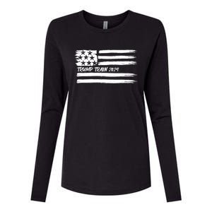 Trump Train 2024 President Election Campaign Usa Flag Pride Funny Gift Womens Cotton Relaxed Long Sleeve T-Shirt