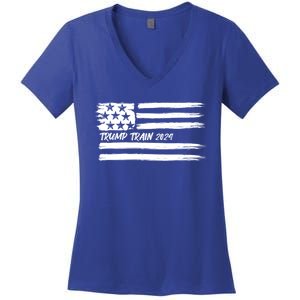 Trump Train 2024 President Election Campaign Usa Flag Pride Funny Gift Women's V-Neck T-Shirt